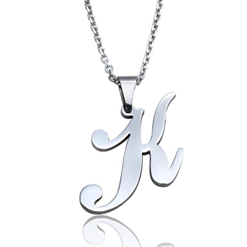 FUNRUN Womens Mens Stainless Steel Initial Letter Pendant Necklace,Letter K