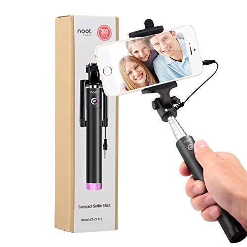 Selfie Stick, [New Generation] NOOT PRODUCTS® Locust Compact Series Foldable [Pocket Size] Self Portrait Monopod Extendable Portable Selfie Stick [Battery Free] with Built-in Remote Shutter for iPhone, Samsung Galaxy and more Android Smartphone's - Pink