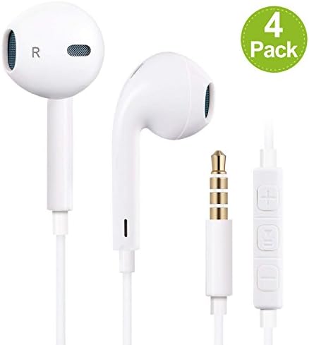Headphones, 4Pack Quality Excellent Earbuds Earphones with Mic & Remote Control, Perfect Headphones Compatible with iPhone 6s Plus/6s/6 Plus/6/SE/5s/5c/5/iPad and other Android Smart-Phones（White）