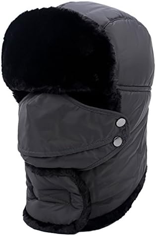 Winter Cold Faux Fur Trapper Hat Cotton Warm Ushanka Ear Flap Chin Strap and Windproof Mask Russian Aviator Hunting with Breathable Mask for Unisex (C3)