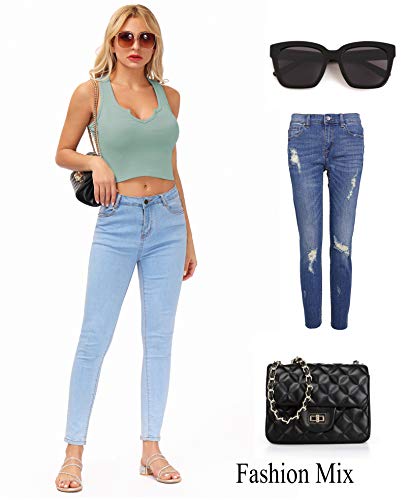 Romanstii Women\'s Scoop Neck Crop Tank Top Sleeveless Top Workout Sport Racerback Summer Shirt Basic Vest