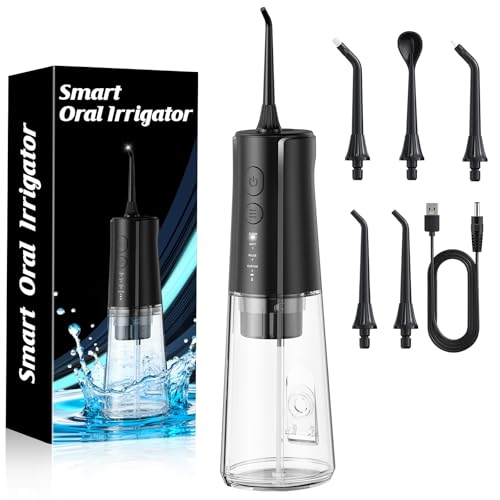 Wireless Oral Irrigator, Oral Irrigator, Test Winner 2026, Water Flosser for Teeth Cleaning, 10-135 PSI & 4 Modes, 300 ml Water Tank, Electric Dental Shower with 5 Nozzles for Braces (Black-01)