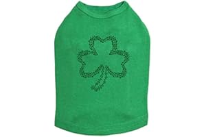 DOG IN THE CLOSET Shamrock # 2 - Bling Rhinestone St Patrick Day Dog Shirt, S Kelly Green