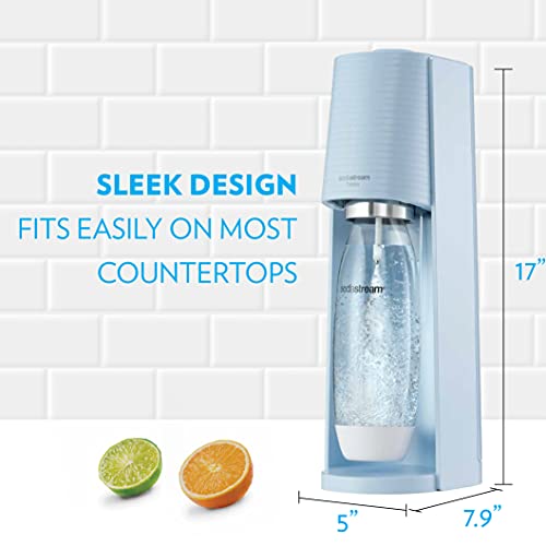 SodaStream Terra Sparkling Water Maker Bundle (Misty Blue), with CO2, DWS Bottles, and Bubly