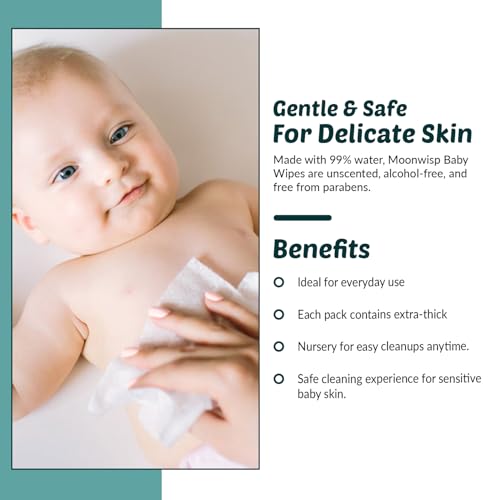 Moonwisp Baby Wipes [Upgraded XL Version] – Thicker, Premium Water-Based Wipes - Unscented, Alcohol-Free for Baby & All-Purpose Cleaning - Ultra-Soft Wet Tissue (Pack of 10-800 Count)