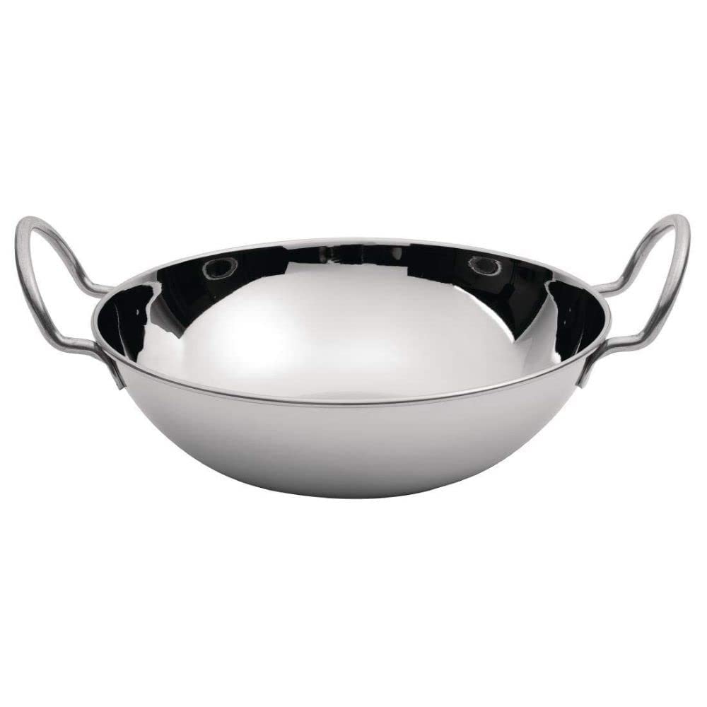 Olympia F470 Stainless Steel Flat Bottomed Medium Balti Serving Dish, 160mm Size