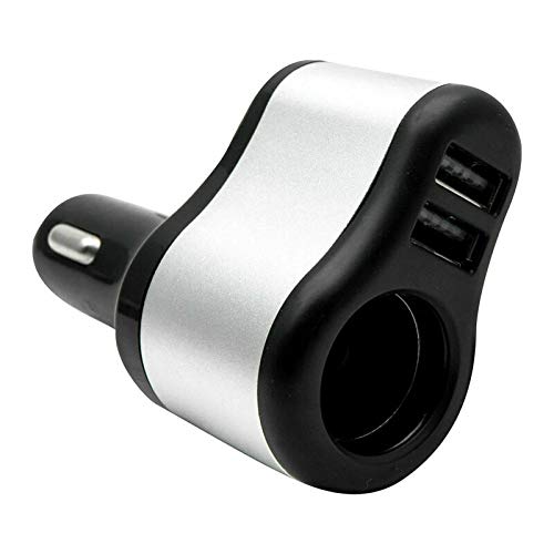 Riloer H84330S 3 in 1 Cigarette Lighter + 3.1A Dual USB Port Car Charger, Sliver