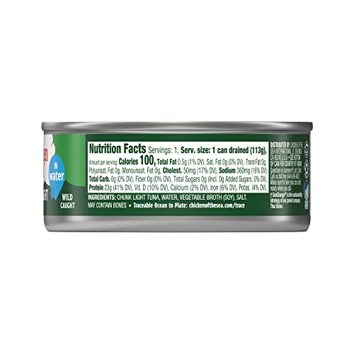 CHICKEN OF THE SEA CHUNK LIGHT TUNA IN WATER, WILD CAUGHT TUNA, 5-OUNCE CAN (PACK OF 1)