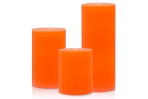 HAOSON Set of 3 Different Size Orange Pillar Candles, Unscented Dripless 2.75x3, 2.75x4, 2.75x6 Inch Fall Colored Cylinder Column Wax Candles for Thanksgiving Day Power Outage Emergency Table