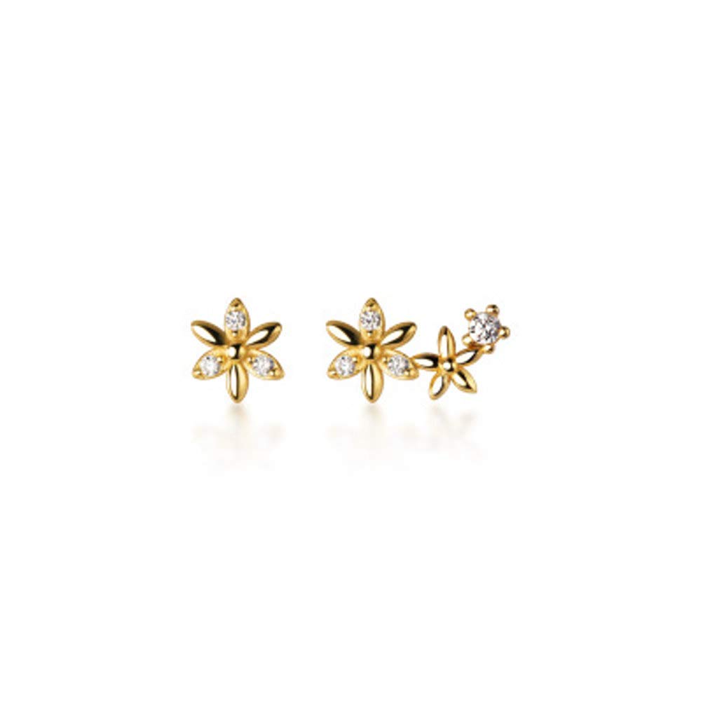 Little Flower CZ Stud Earrings S925 Sterling Silver Dainty Rhinestone Crystal Asymmetrical Daisy Flower Cartilage Studs Earring Ear Piercing Cute Jewelry Gifts for Women Girls BFF (Gold)