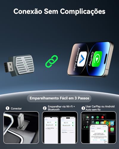 Adaptador Wireless CarPlay e Android Auto Stage LinkFree, Compatível Apenas com Veículos com CarPlay Original via Cabo, Converte CarPlay com Fio em Sem Fio, Plug & Play USB-C/USB