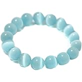 Suoirblss Cat's Eye Stone Bracelet Crystal Gemstone Beaded Stretch Bracelet Round Beads Beaded Yoga Bracelets for Womens Mens (Sky Blue, Diameter 12mm)