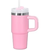 Muwnrol 14 Oz Tumbler with Handle and Straw for Kids, Stainless Steel Vacuum Insulated Tumbler Keep Cold Heat and Ice, Gifts for Children Cups (Pink)