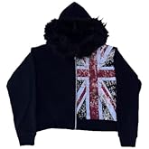 Insarue Y2k Zip Up Hoodie Fur Jackets Graphic Hoodie Teen Emo Grunge 2000s Clothes Women Men Vintage Streetwear