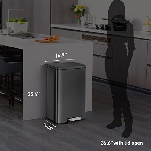 EKO Madison Matte Black 50 Liter/13.2 Gallon Step Trash Can with Inner