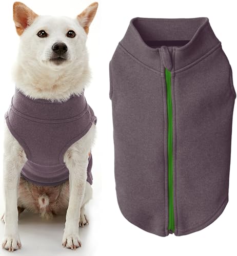Gooby Zip Up Microfiber Fleece Dog Sweater - Purple, Medium - Warm Double Layered Soft Microfiber Fleece Step-in Dog Jacket Without Ring Leash - Winter Dog Sweaters for Small Dogs and Medium Dogs