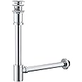 SEABEFORE Brass Round Bottle P-Trap with Pop Up Drain Stopper with Overflow,1 1/4 Adjustable Basin Sink Waste Drain Trap Kit,Chrome P Trap
