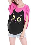 Allegra K Women's Cartoon Pattern Short Batwing Sleeves Tunic Top XL Pink