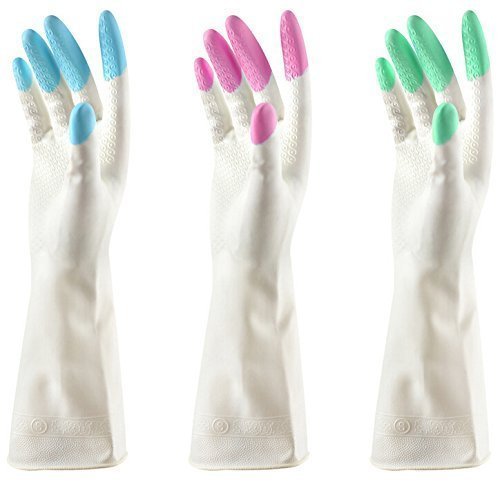 Z Zicome 3 Pair Reusable Waterproof Household Latex Gloves for Kitchen Dish Washing Laundry Cleaning (Medium)