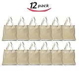  BagzDepot 12 Pack Durable Cotton Canvas Reusable Blank 15inch x 16inch Standard Size Grocery Plain Tote Bags with 21 inches Supportive Fabric Handles No Bottom Gusset - Natural