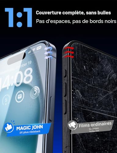 MAGIC JOHN Tempered Glass for iPhone 16 Pro/iPhone 17 (6.3 inches), 2 Pieces, Anti-Scratch 9H Hardness Screen Protector with Easy Installation Kit, Auto Dust-Elimination, HD Transparent | Pack of 2, HD Transparent, 9H Screen Protector, Anti-Dust, Anti-Bubble, Anti-Scratch, Automatic Dust Removal