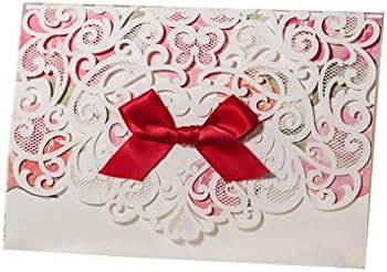 Laser Cut Wedding Invitations Cards Kits Colorful Flower Lace Style Invitation Cardstock for Wedding Party Favors Supplies with Red Bowknot Ribbon Birthday Invites Card Envelope and Seal(20 Pieces)