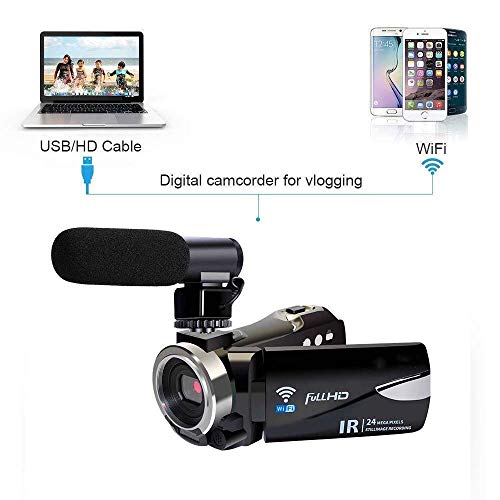 Digital Camera WiFi Camcorder Full HD 1080p 30FPS 24.0MP 16X Digital Zoom Video Camera with Microphone Night Vision Pause Function Vlogging Camera Support Remote Controller