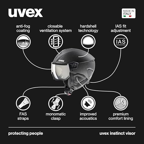 UVEX INSTINCT VISOR – ADJUSTABLE SKI & SNOWBOARD HELMET WITH INTEGRATED VISOR FOR WOMEN & MEN – BLACK MATTE – EXTRA LARGE