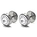 10mm 2pcs Men Women Circle Stud Earrings Steel with Cubic Zirconia, Cheater Fake Ear Plug Gauges