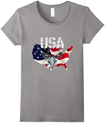 Womens USA AMERICAN FLAG EAGLE T SHIRT Medium Slate