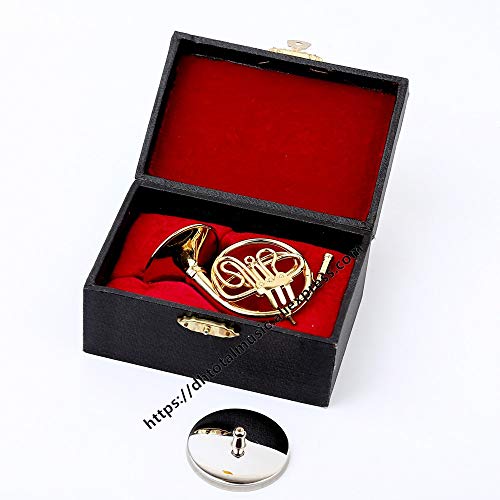 ZAMTAC Dh Miniature French Horn Replica with Stand and Case Dollhouse Accessories Mini Musical Instrument Decorations (Size: 5.5cm)