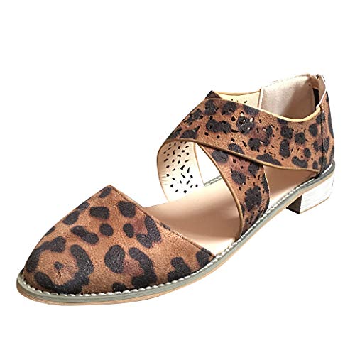 Shoes for Women Round Toe Platform Strap Flat Heel Buckle Leopard Sandals (Yellow -8, US:7.5)