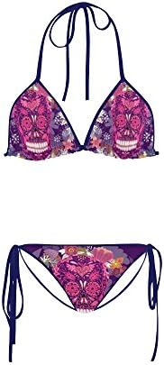 Women's Sugar Skull Dia De Los Muertos Two Pieces Bikini Sets Swimwear Swimsuit
