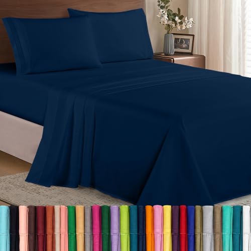 Elegant Comfort Luxury Soft 1500 Premier Egyptian 4-Piece Premium Hotel Quality Wrinkle Resistant Coziest Bedding Set, All Around Elastic Fitted Sheet, Deep Pocket, Twin/Twin XL, Navy