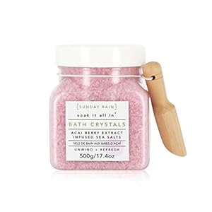 Sunday-Rain-Bath-Crystals-Acai-Berry Sunday Rain Luxury Nourishing Bath Crystals, Vegan & Cruelty-Free with Vitamin Rich Acai Berry Extract & Natural Sea…