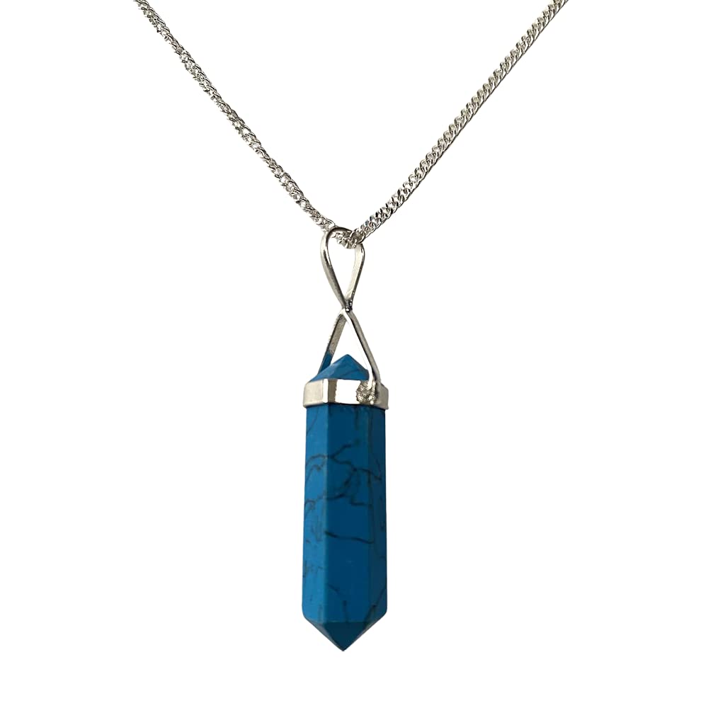 VIE Double Point Pencil Pendant, Silver Chain (Turquoise (Stabilised))