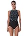 SYROKAN Women's Printed High Neck Maillot Athletic Training One Piece Swimsuit