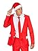 SUITMEISTER Red Christmas Suit - Size L, Includes Matching Blazer Jacket, Pants, Tie & Santa Hat | Slim Fit Ugly Fancy Dress Outfits | Christmas Day Outfit, Office Party, Thanks Giving & Gatherings