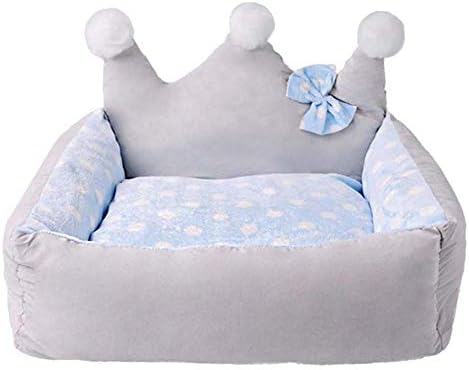 Camerlon Dog bed Crown Shape with bow winter dog nest camas para perro cute fashion Teddy dog small pet bed 50 * 45 * 25 cm ，blue，L