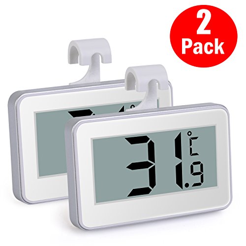 2 Pack Senbowe Digital Refrigerator Freezer Room Thermometer / Fridge Thermometer with Big Digits,Large LCD Display Screen, Strong Magnetic,Retractable Stand,Hanging Hook