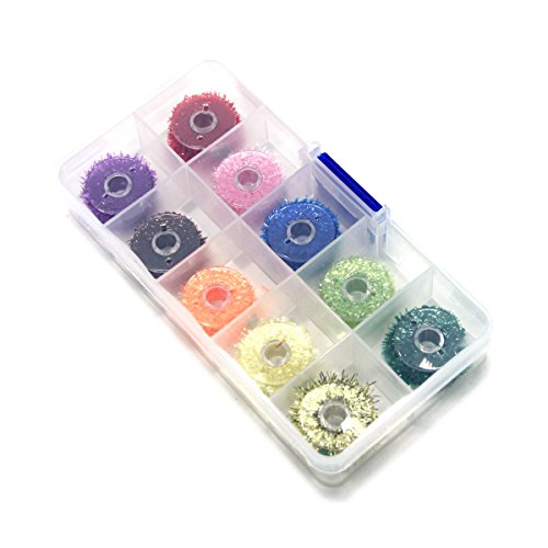 SAMSFX Ice Chenille Fly Tying Materials Flash Cactus Chenille Line Specific Colors for Fly Flies (10 Colors Chenille with Box)