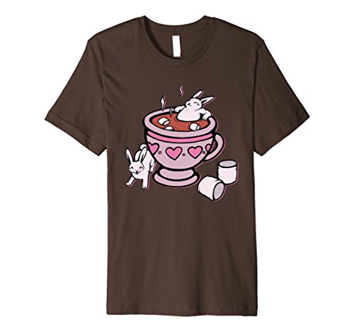 Mens Bunny Rabbit Hot Chocolate Marshmallows Kawaii Pastel Heart Large Brown