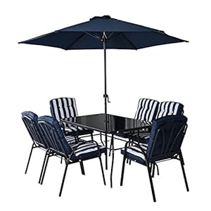 HECTARE Hadleigh Patio 6 Seater Dining Set with Parasol Navy