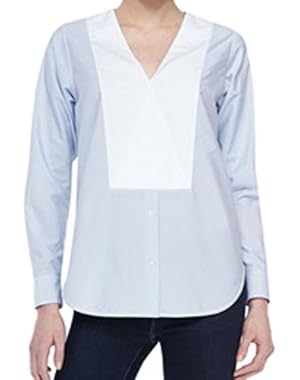 Theory Women's Suejia C Striped Cotton Poplin Tunic Top Fine Stripe Blue White!