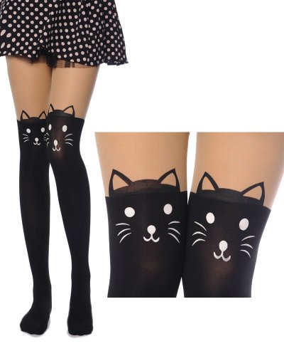 New Arrival Top Fashion Cute Sexy High Length Knee Print Socks Sheer Pantyhose Tattoo Lady Tights Socks Leggings Stockings Kitten Print Knee High Length Socks Tattoo Tights for Women Ladies