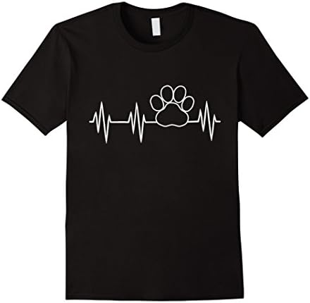 Mens Paw Print Heartbeat T-Shirt for Dog Lovers 2XL Black