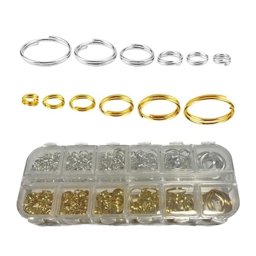 6 Size Gold and Sliver Jump Rings,Double Loops Round Split Small and Medium Key Chain Ring for Jewelry Making and Keychain Home Car Dog tag Rings DIY Crafts
