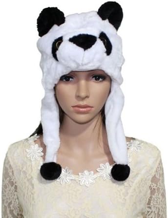 Aokdis Cartoon Animal Plush Warm Long Hat Cap Earmuff Scarf Gloves Mitten Fluff (Panda short)