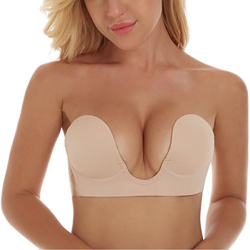 Lovebabe Invisible Bra Push Up Bras for Women Strapless Bra Adhesive Silicone Bra (D, Beige)
