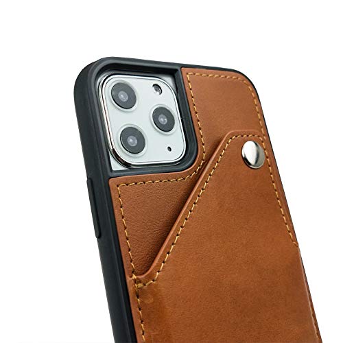 Luckycoin Crossbody Genuine Leather Case for iPhone 11 pro Case with Card Holder Detachable Adjustable Purse Women Shoulder Strap Shockproof Wallet Case Compatible with iPhone 11 Pro 5.8 inch Brown